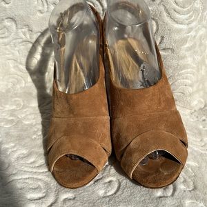 J Crew Julienne Suede Leather Peep Toe Sling Back Heels Size 7.5 Made in Italy